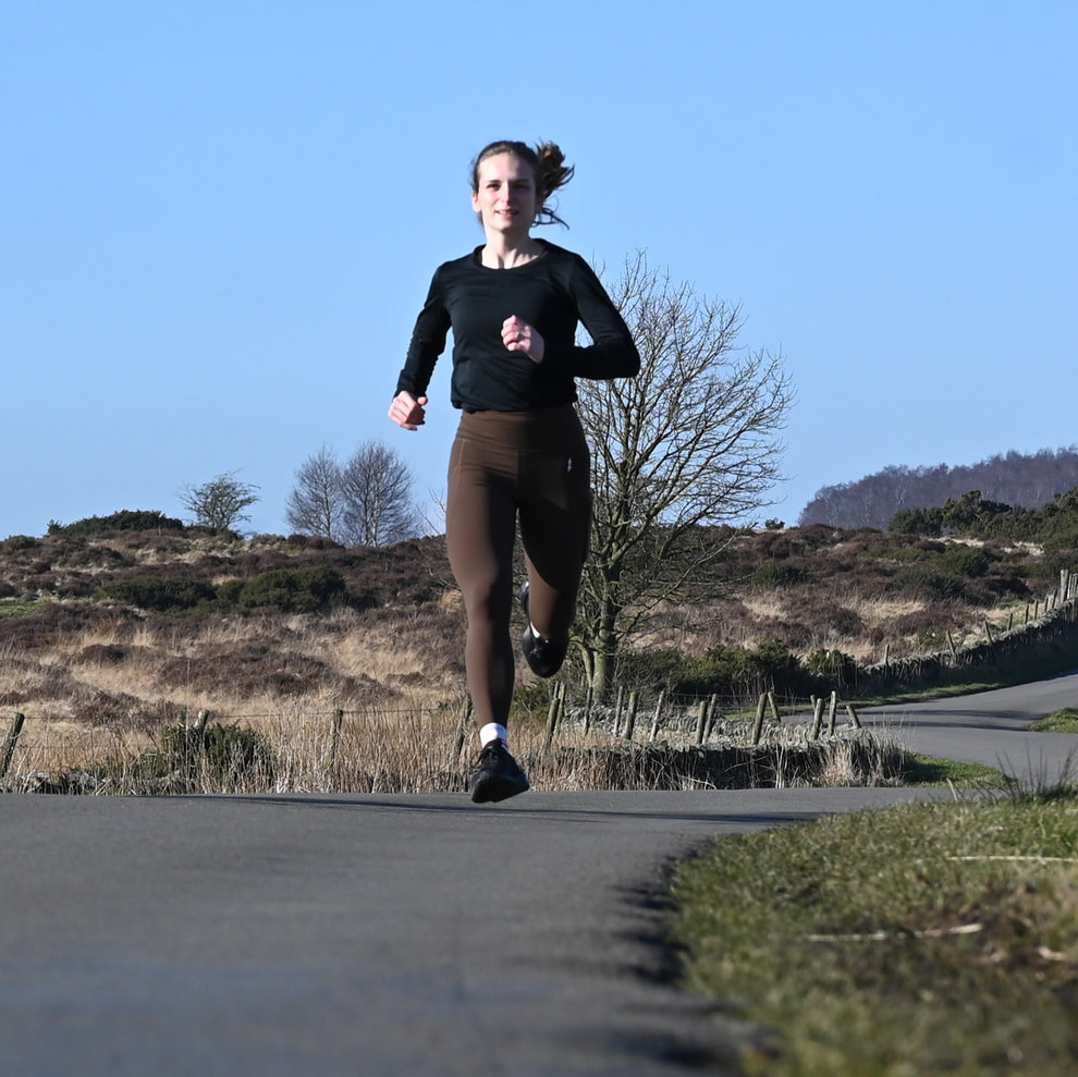 Brown Super Strider Running Leggings | Bimble & Bolt