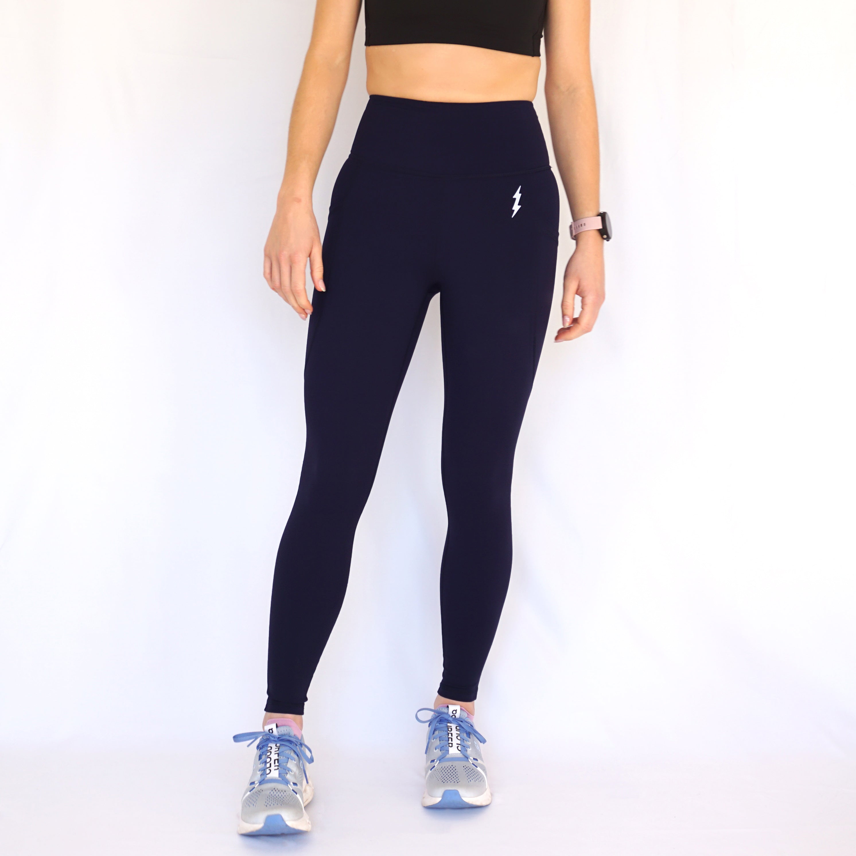 Navy Blue Full Length Running Leggings Bimble Bolt