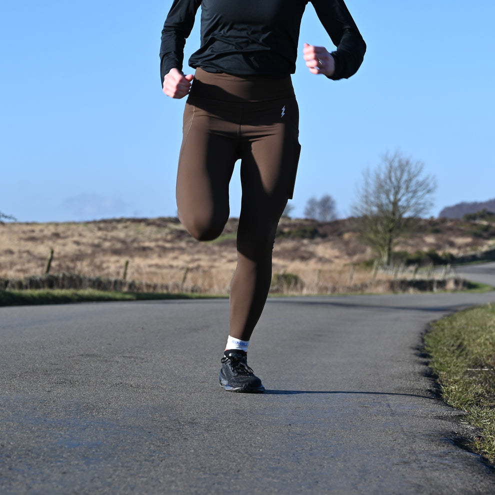 Brown Super Strider Running Leggings | Bimble & Bolt