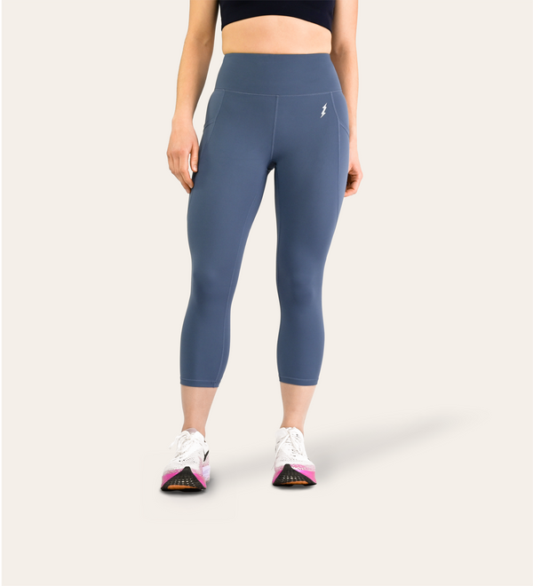 Bimble Blue Cropped Soft Strider Running Leggings | Bimble & Bolt